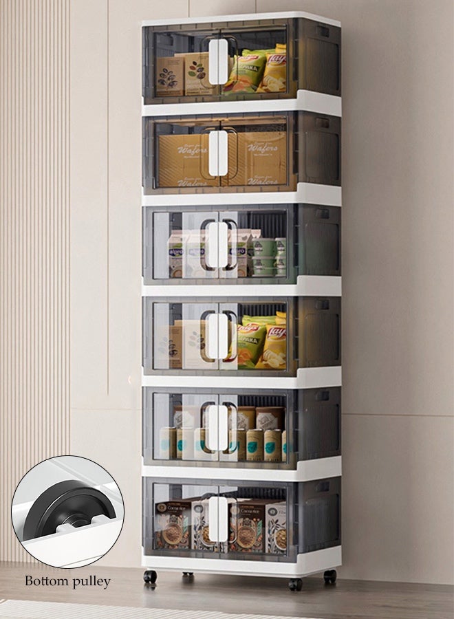 Spides 5 Tiers Foldable Storage Cabinet Multifunctional Double Door Stackable Plastic Storage Bins Cabinet with Wheels Large Capacity Thickened Multi-layer Storage Cabinet for Home, Office，Bedroom， Living Room， Study - Image 1